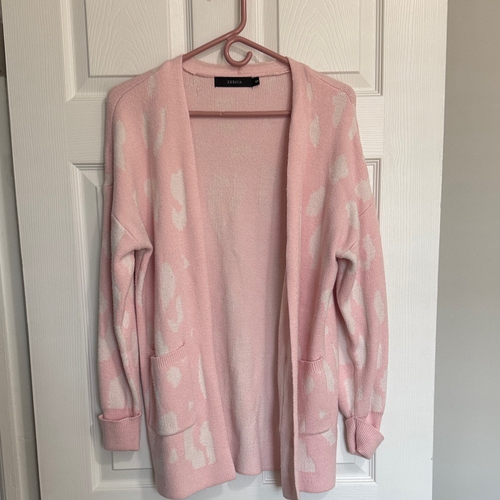 Pink and White Women's Sweater